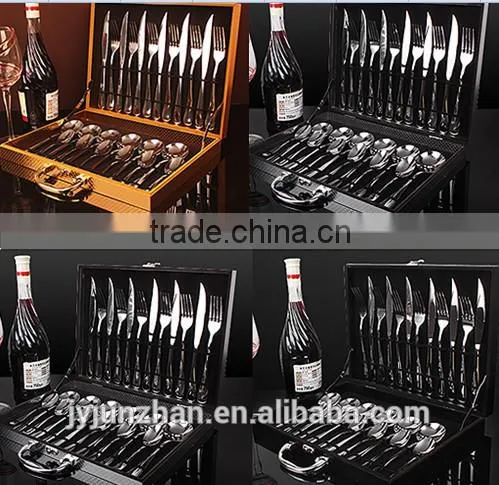 24pcs Spoon Fork Knife Sets With Plain Handle and Wooden Box Packing photo-4