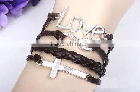 >>New Arrival Christian LOVE Cross Infinity Leather Bracelet/ photo-4