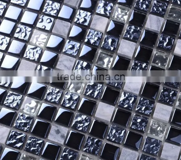 SD020 Hot Sale 15*15 Square Stone Mix Glass Backsplash Tile Mosaic photo-3