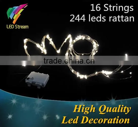 224 Leds Rattan Lamp Silver Wire Holiday Led String Lights Outdoor Waterproof 3AA Battery Powered Timer
