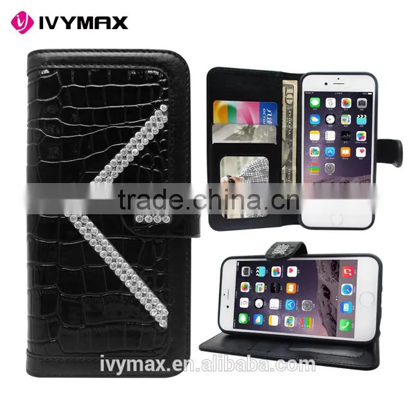 High Quality Luxury Crocodile Bling PU Leather Wallet Flip Pouch Cover Case Alligator Sparkle Wallet Case for Iphone 6 photo-2