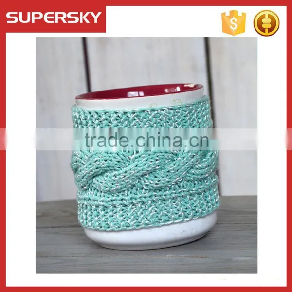 V-75 Cable Knitted Crochet Mug Sleeve Warmmer Sweater Mug photo-2