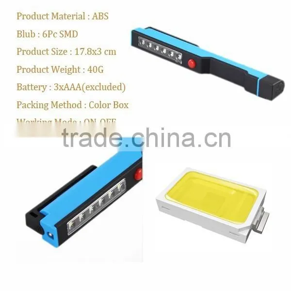 2015 HOT SELLING!ABS Material 6 Smd Magnetic Pen Work Light photo-2