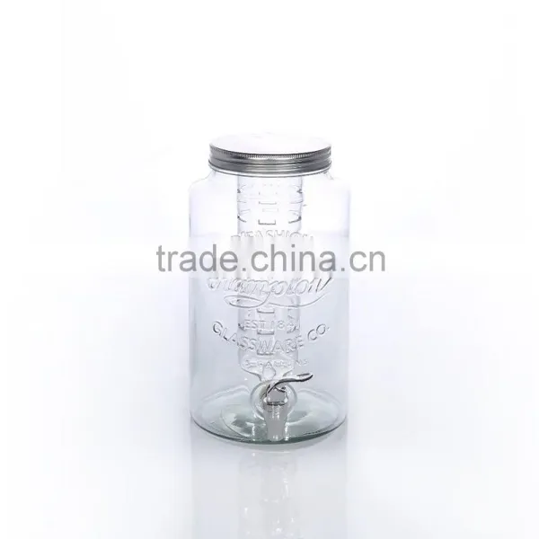 5.8L Unique Pattern Design Glass Drink Dispenser With Iron Base And Ice Container photo-2
