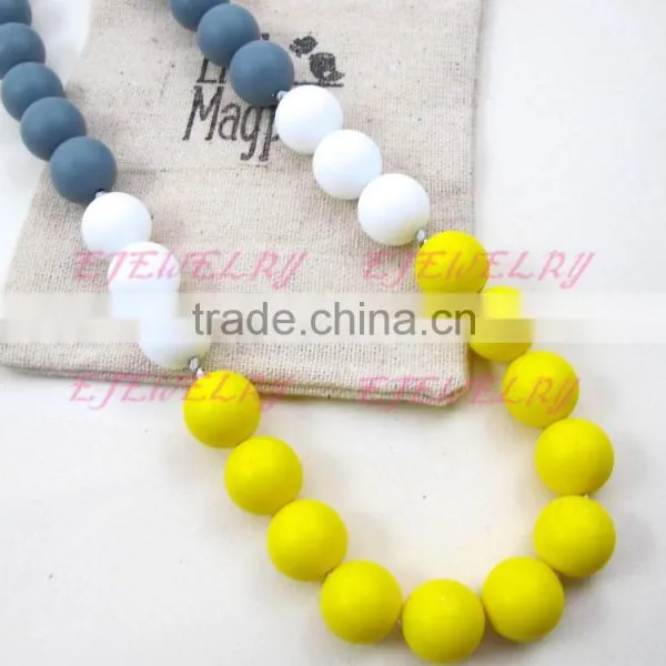 Gray White&yellow 8mm Round Silicone Teething Beads Necklace Breakaway Clasps Copper Teething Necklace Teething Baby TN049 photo-2