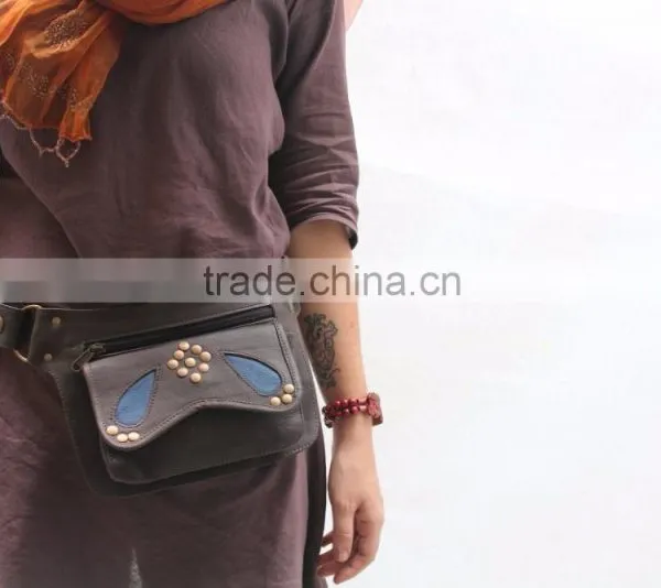 Women Wide Waist Band Leather Pouch Leather Utility Belts With Pockets photo-2