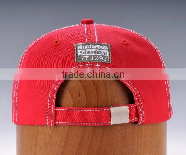 Red Cotton Twill Broken Washed Baseball Cap With Embroidery Patch photo-2