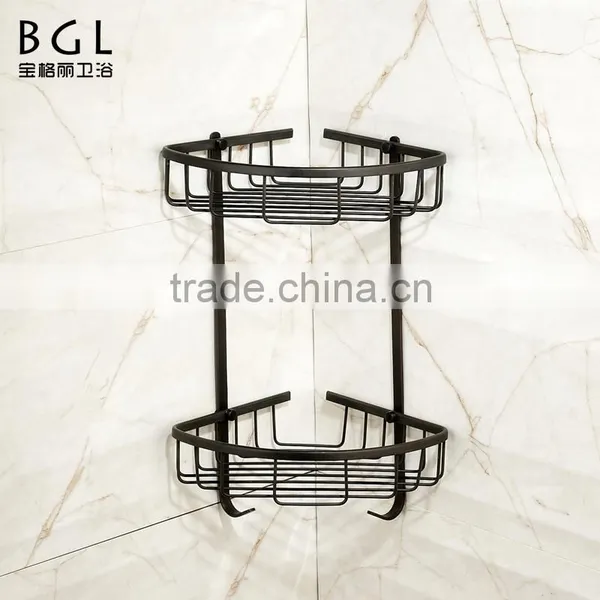 America Style Wall Mounted Bath Fittings ORB and Vacuum Plating Brass Hanging Corner Basket for Bathroom Storage photo-2