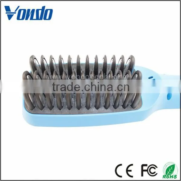 Customized Logo 2 IN 1 Electric Brush Hair Straightener Blue photo-4