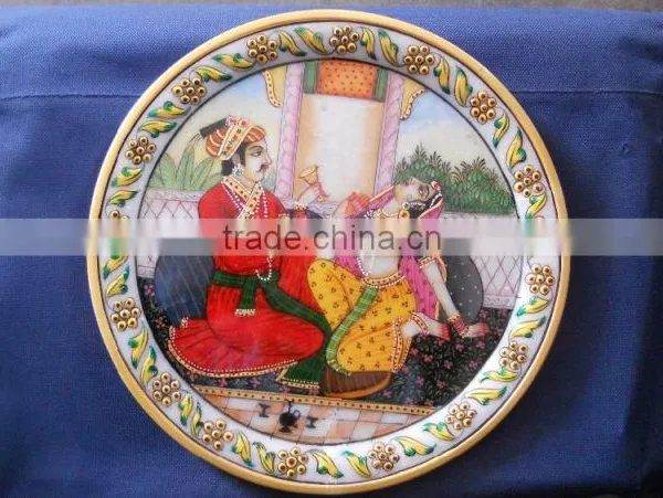 Indian Marble Handicraft Religious Gift Decor Miniature Painting Royal King and Queen Love Sceen photo-3