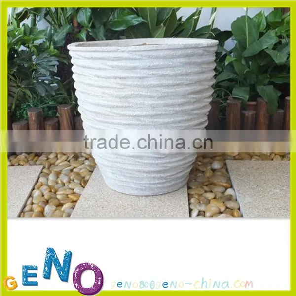 Outdoor Home Striped Fiber Clay Plant Pot Planter photo-3