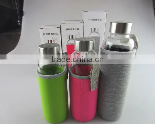 Wholesale glass sport watter bottle with knitted jacket in stock