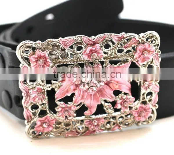 Belt Buckle With Painting Gems Rhinetone, Hot Sale Embellished Buckle, Zinc Alloy Embellishment Floral Design photo-5