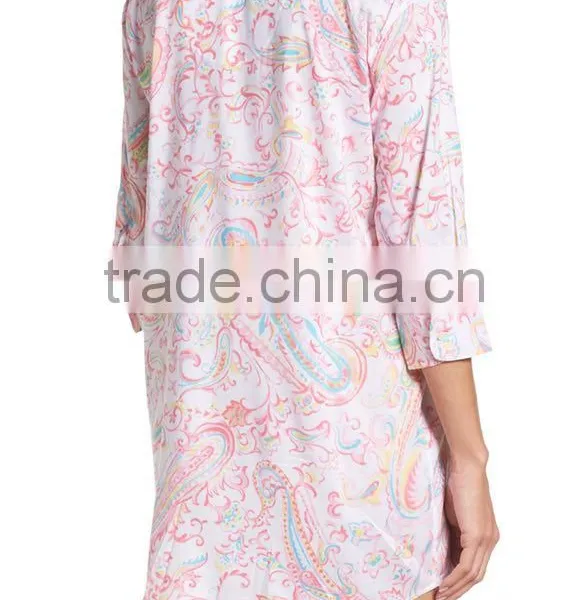 Ladies Sleep Shirt for Women Fashion Satin Cotton Solid Color Sleepwear With Short Sleeve Pajamas photo-4