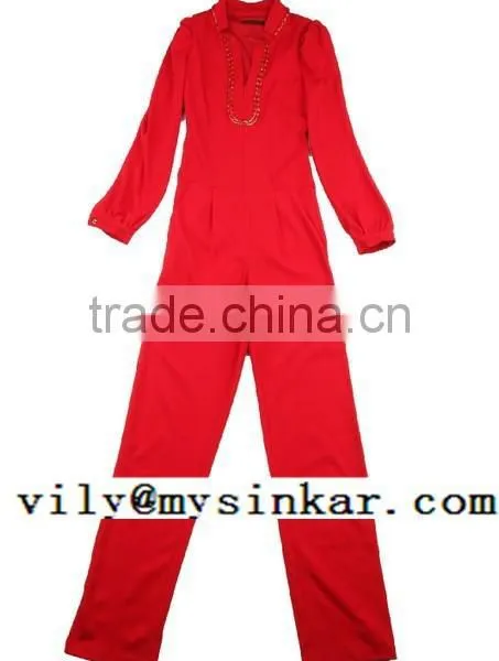 Woven Beaded Long Sleeve One Button Pleated Good Quality Women Jumpsuit photo-6