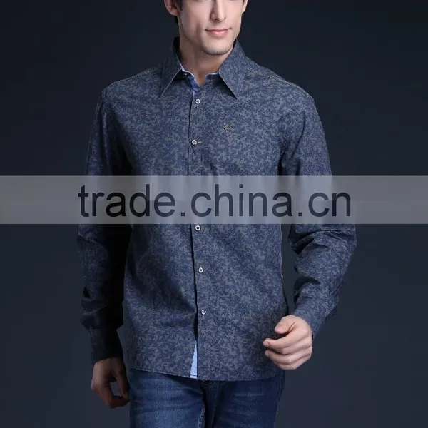 Fashion Long Sleeve Casual Design High Quality 100%Cotton Print Men Shirt