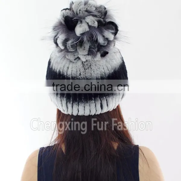 CX-C-245B New Design Winter Fashion Women Genuine Knitted Rabbit Fur Hat photo-3