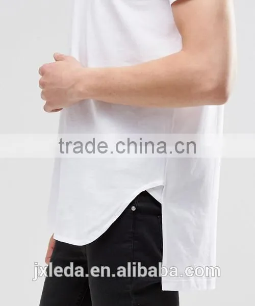 Wholesale Men 100% Coton Super Longline Stepped Hem Plain White T-shirt in Bulk photo-3