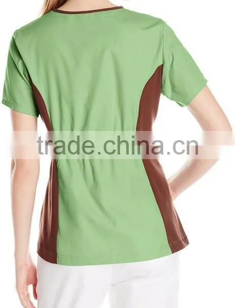 Top Selling Mock Wrap Women Medical Scrubs Wholesale Knit Panel Top photo-2