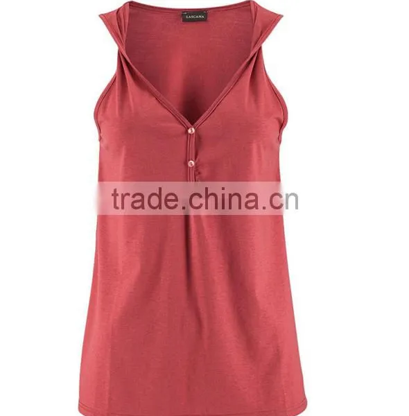 New Women T-shirt Europe and the United States Foreign Trade V-neck Button Buckle Twisted Vest photo-5