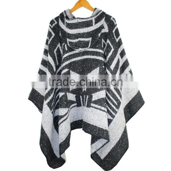 2016 New Design Fashion Autumn Winter Acrylic Bohemian Poncho Shawls With Hooded for Women photo-3