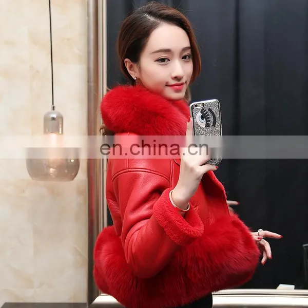 Korean Style High Quality Clothing Winter Women Leather Jacket With Fox Fur Collar photo-2