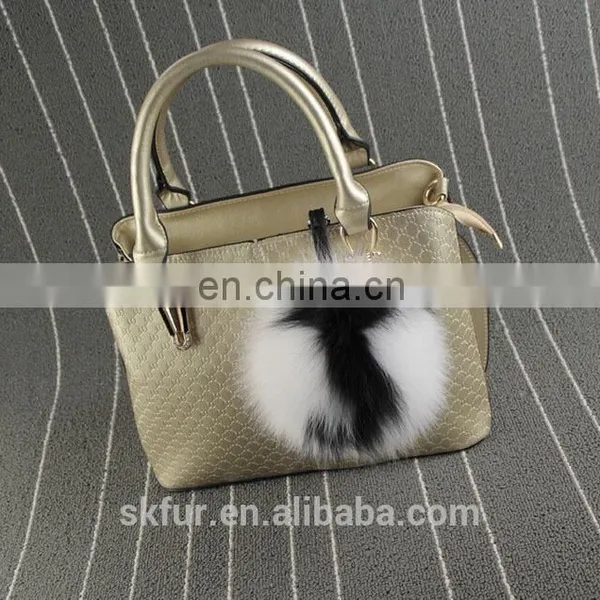 English Letters Design Fox Fur Pom Pom Keychain photo-2