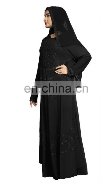 Women's 2017 Umbrella Style Burkha Abaya With Black Diamond Stone Work And Chiffon Scarf (Islamic Wear photo-4