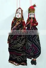 PRETTY INDIAN RAJASTHANI PUPPET/FOLK DOLLS KATHPUTLI PAIR HOME DECORATIVE PUPPET OLD CLOTH HAND MADE DOLL COUPLE HOME DECOR ART photo-2