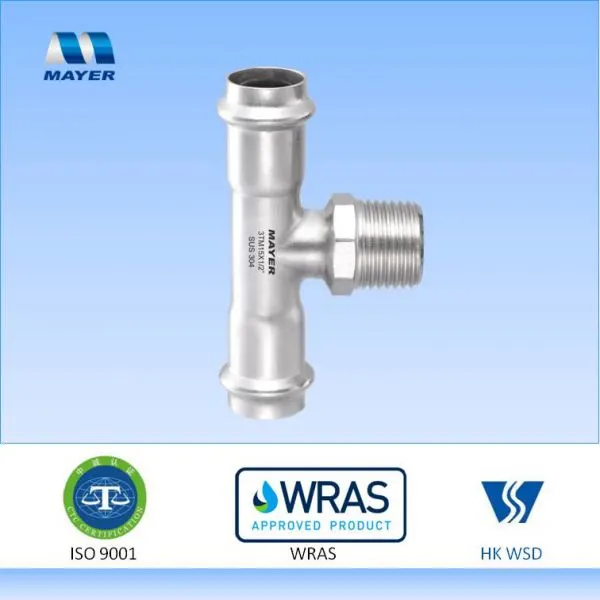 Stainless Steel Tee Fitting With Male Thread ProPress Fitting