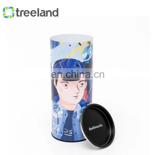 Recyclable Round Shape Packages Re-usable Tin Plug Cardboard Tube Box Packaging for Socks photo-2