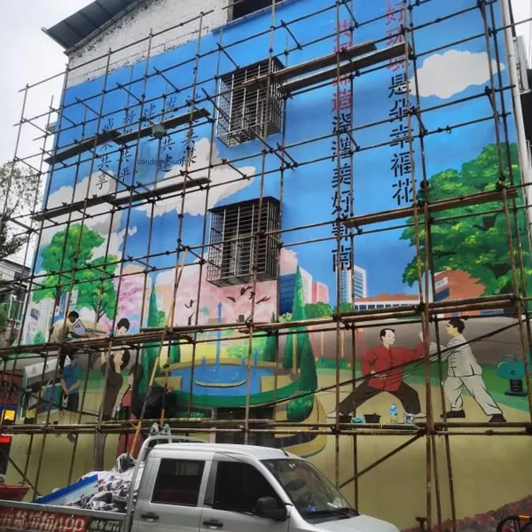 High - Altitude Wall Painting and Graffiti in High - Wall in Kashgar, Xinjiang. Hand - Painted Wall Graffiti Murals on Cooling Towers, Cooling Water Towers and Chimneys. Power Plant Beautification photo-3