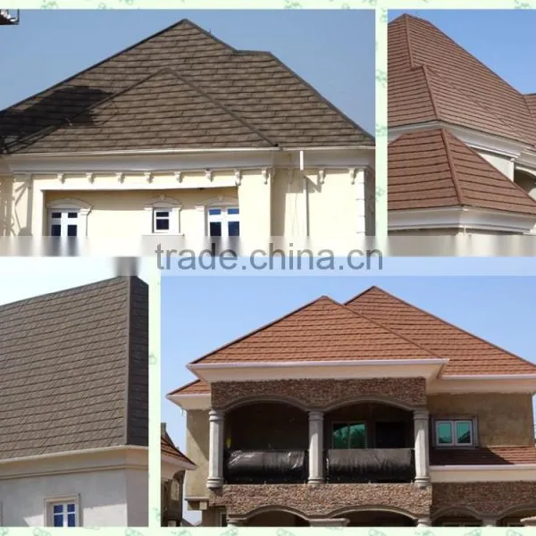 2015 Best Quality 0.4mm AL-Zinc Colorful Stone Coated Roof Tile Double Color photo-3