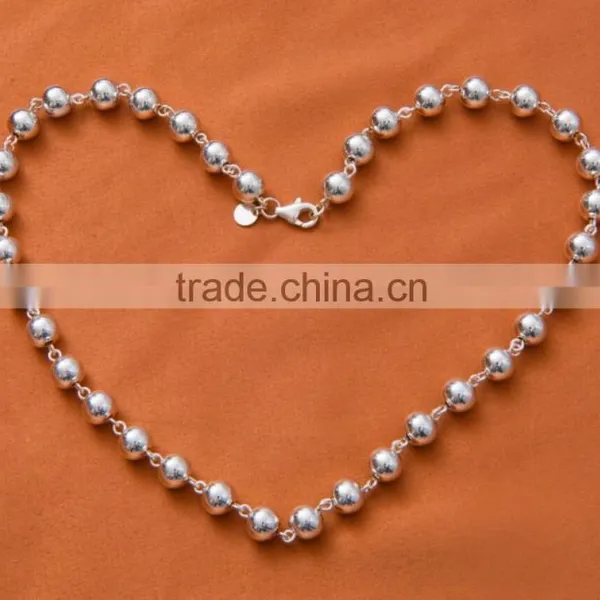 8mm Sterling Beads 925 Sterling Silver Neckalce in Stock photo-2