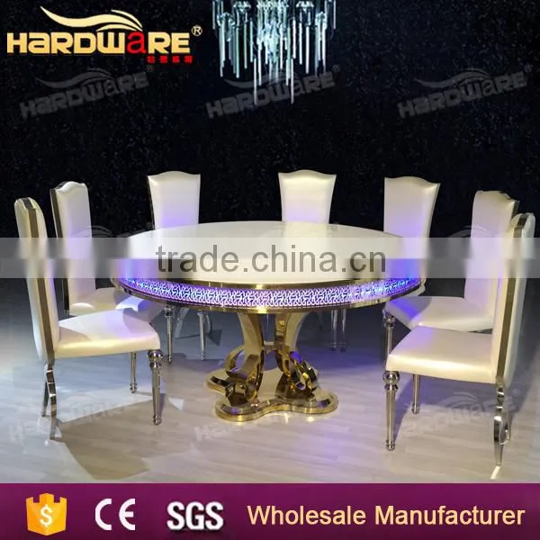 Mdf Hotel Gold Hotel Dining Table Golden Base Stainless Steel Led Table photo-2