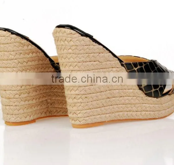 2016 Black Designer Wedges Sandals Big Size Wedge Slippers for High Fashion Ladies photo-5
