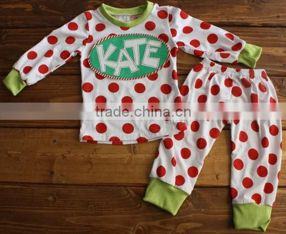 Children Christmas Pajamas/organic Cotton Pajamas Red&green Dot&stripe photo-2