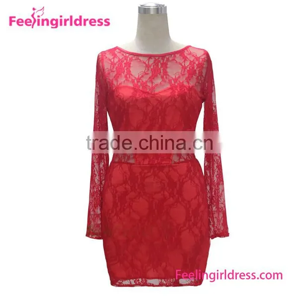 Red Long Dress Making Lace Fabric Evening Dress Material Lace photo-3