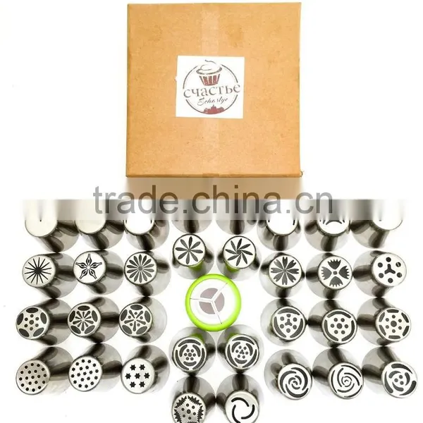Stainless Steel Russian Piping Tips and Tri Color Coupler Home Baking DIY Cake Pastry Decoration Tool photo-2