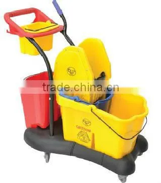 Single Wringer Bucket c/w Trolley Tool Container Extra Bucket Below Wringer