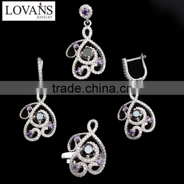 925 Silver Jewelry Wholesale Amethyst Earrings Zircon Jewelry Set Heart TZ-0169 photo-6