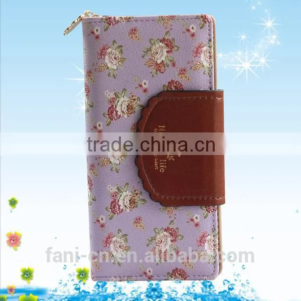 2015 Latest New Design Red Clutch Bifold Purse Walletl With Flower Printed for Woman photo-2