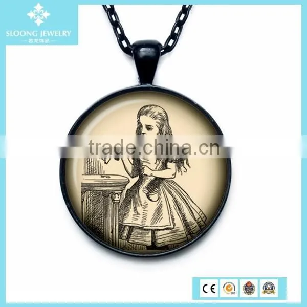 Wholesale Party Black Plated Round Glass Pendant photo-2