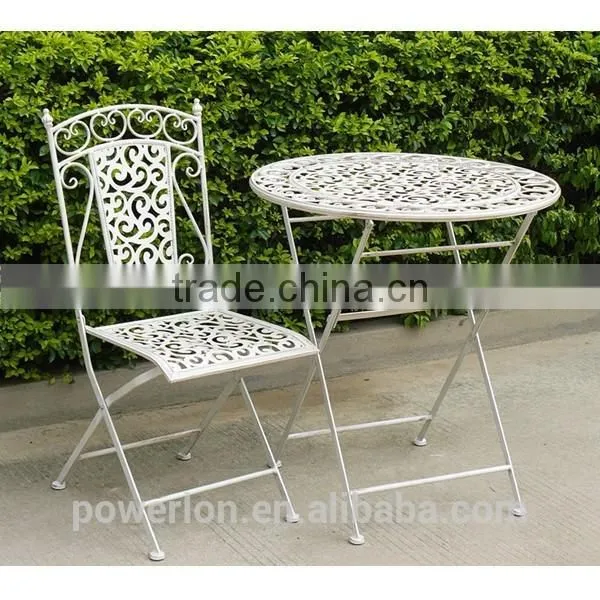 POWERLON Vintage Folding Table Antique White Wrought Iron Antirust Outdoor Table photo-3