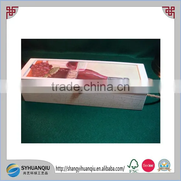 Single Wine Bottle Unfinished Plain Natural Hinged Wood Box With Swing Arm Latch photo-4
