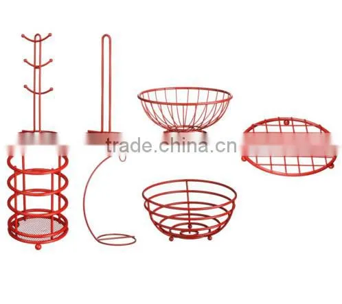 Hot Pink Powder Coating Stylish Iron Metal Fruit Basket Hanger Holders Racks for Kitchen Organizer Storage photo-6