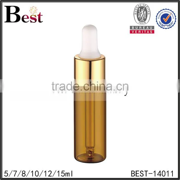 Cosmetic 5ml 10ml 12ml 15ml Amber Empty Essential Oil Bottle Perfume Glass Golden Aluminum Dropper Perfume Glass Bottle Factory photo-5