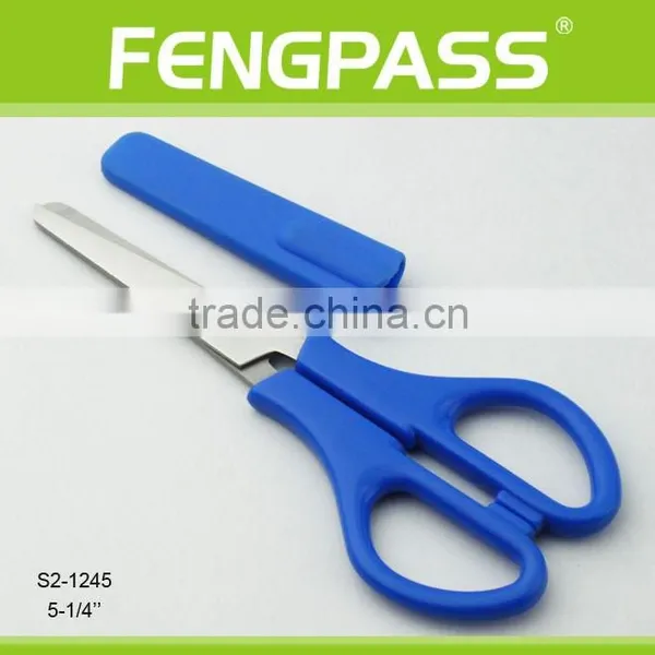 S2-1245 5-1/4" 2CR13 Stainless Steel PP Plastic Handle Paper Cutting Stationery Scissors With Plastic Cap photo-2