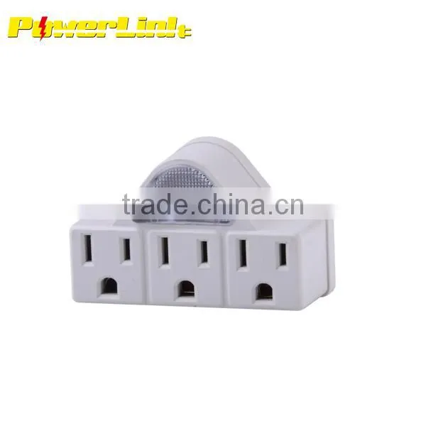 S60017 3 outlet grounding adapter with sensor ninght light