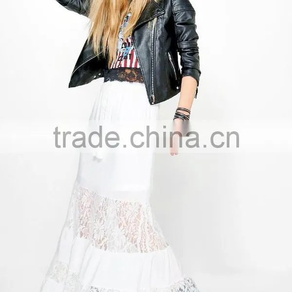 Party Wear Long Tiered Dance Skirts Lace Panelled Tassel Tie Bohemian Maxi Skirts Wholesale photo-2